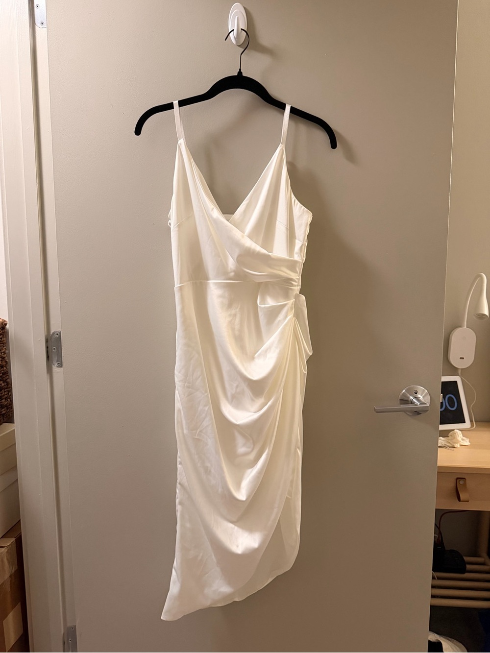 SHEIN Cream Satin Draped Strapless Slip Dress